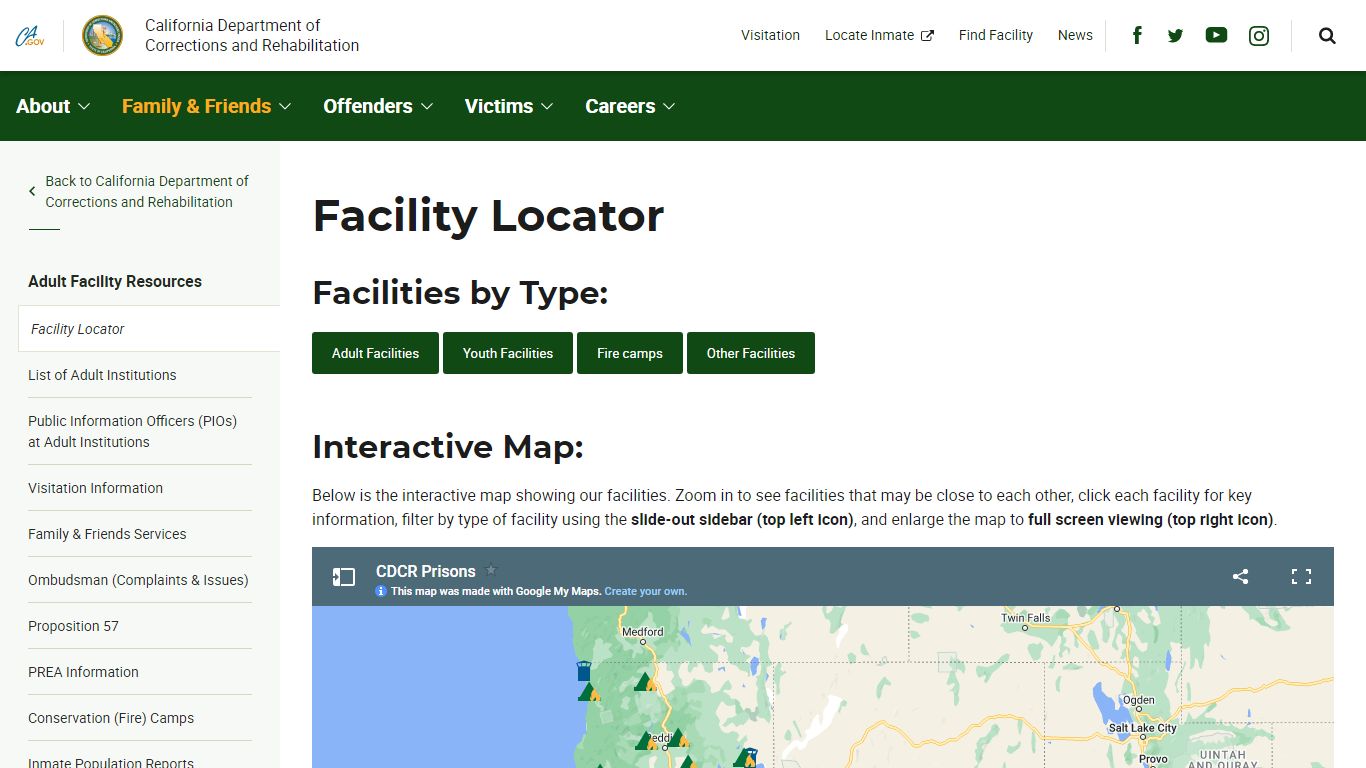 CDCR Facility Locator - California Department of Corrections and ...